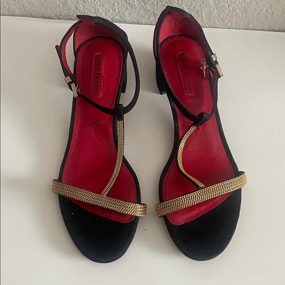 Cesare Paciotti Black Sandals with Gold Accents